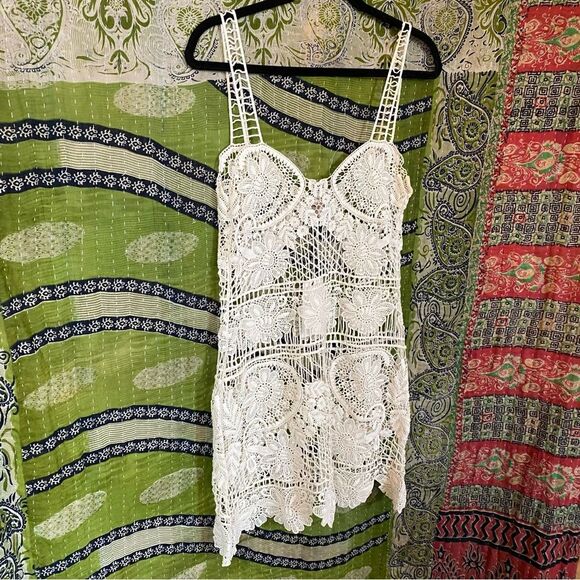 NWT For Love & Lemons Ivory Maldives Crochet Mini Dress/ Cover-Up Size Medium - Picture 9 of 15
